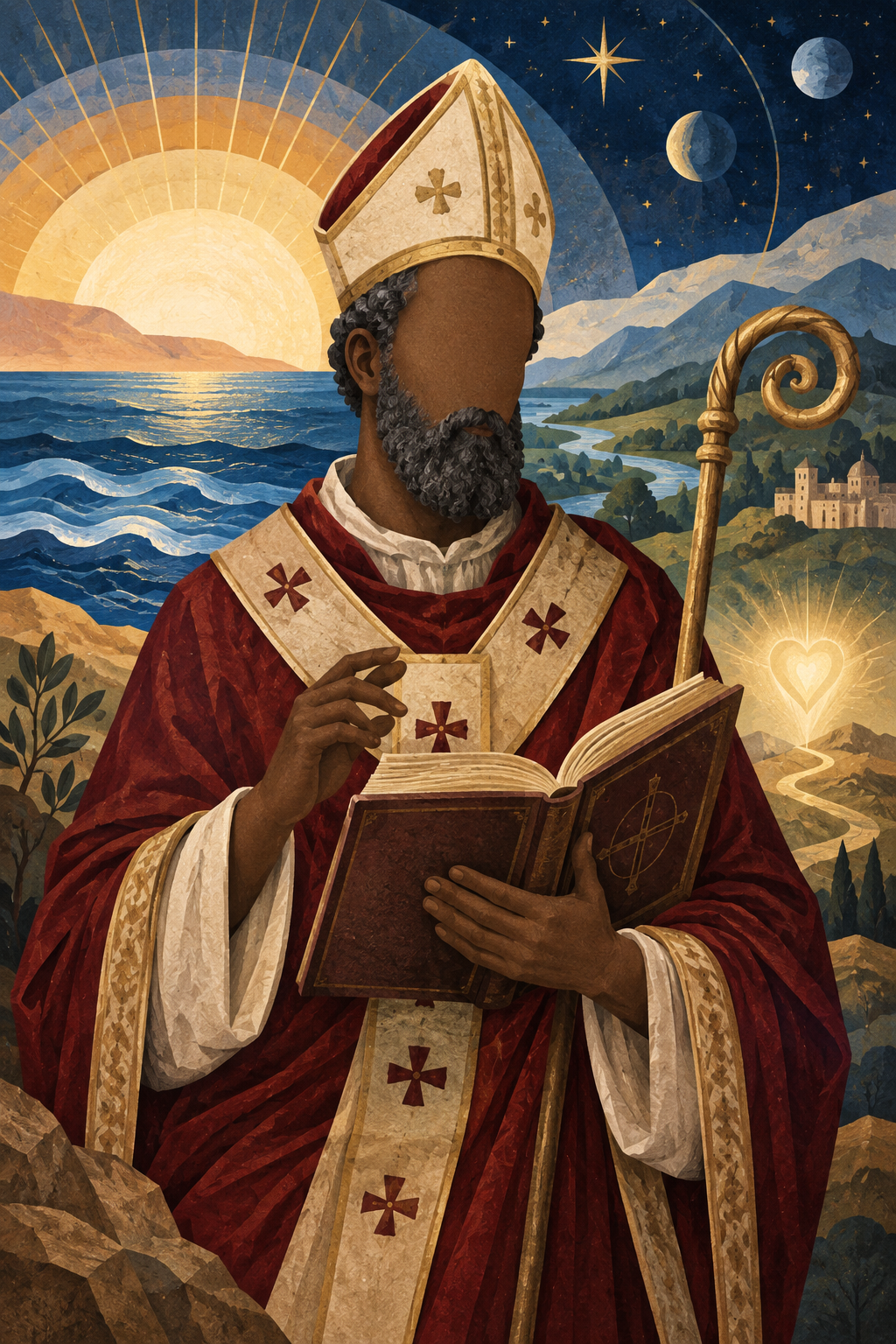 Faceless illustrated portrait of Saint Augustine