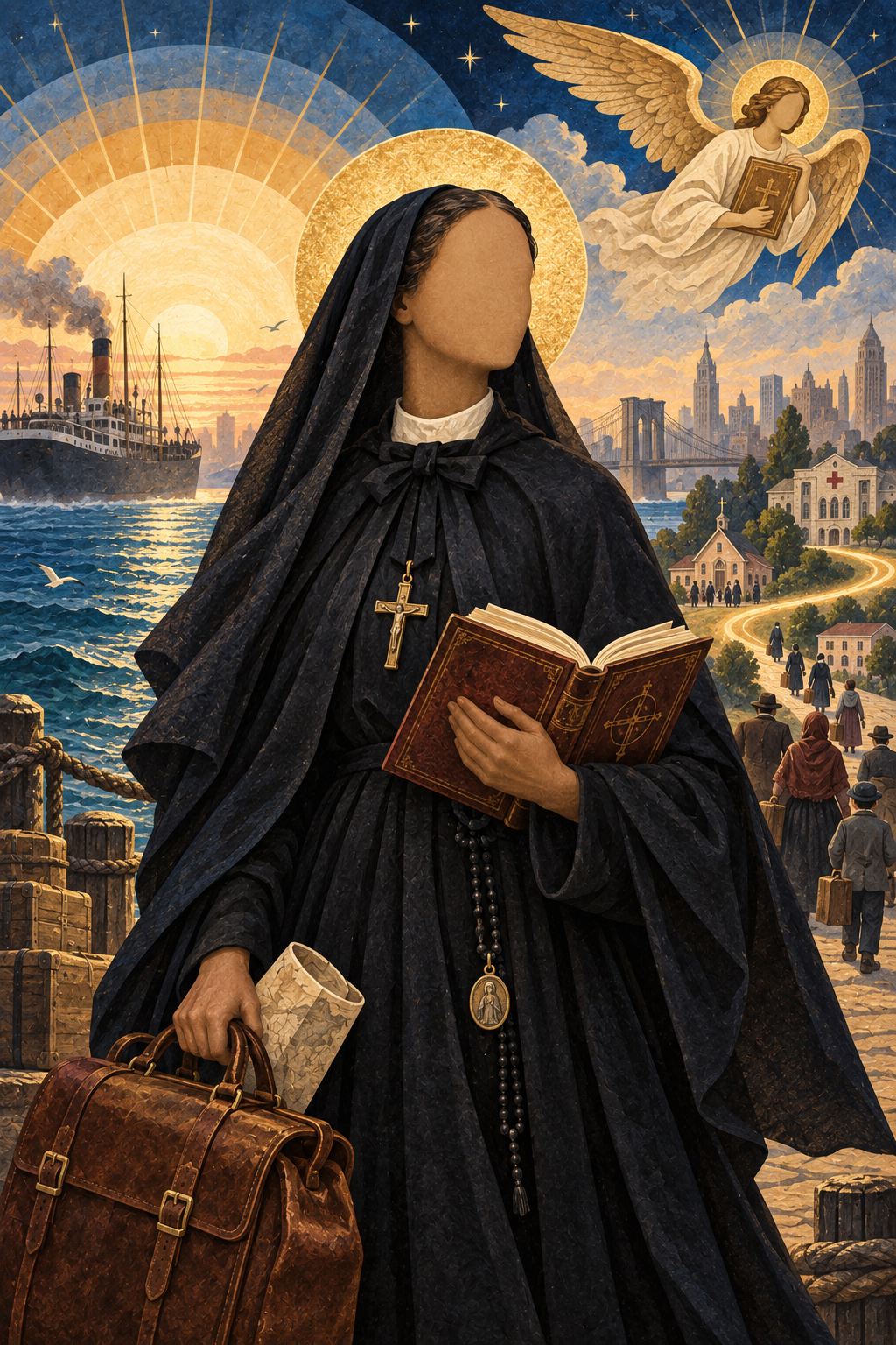 Faceless illustrated portrait of Saint Frances Xavier Cabrini