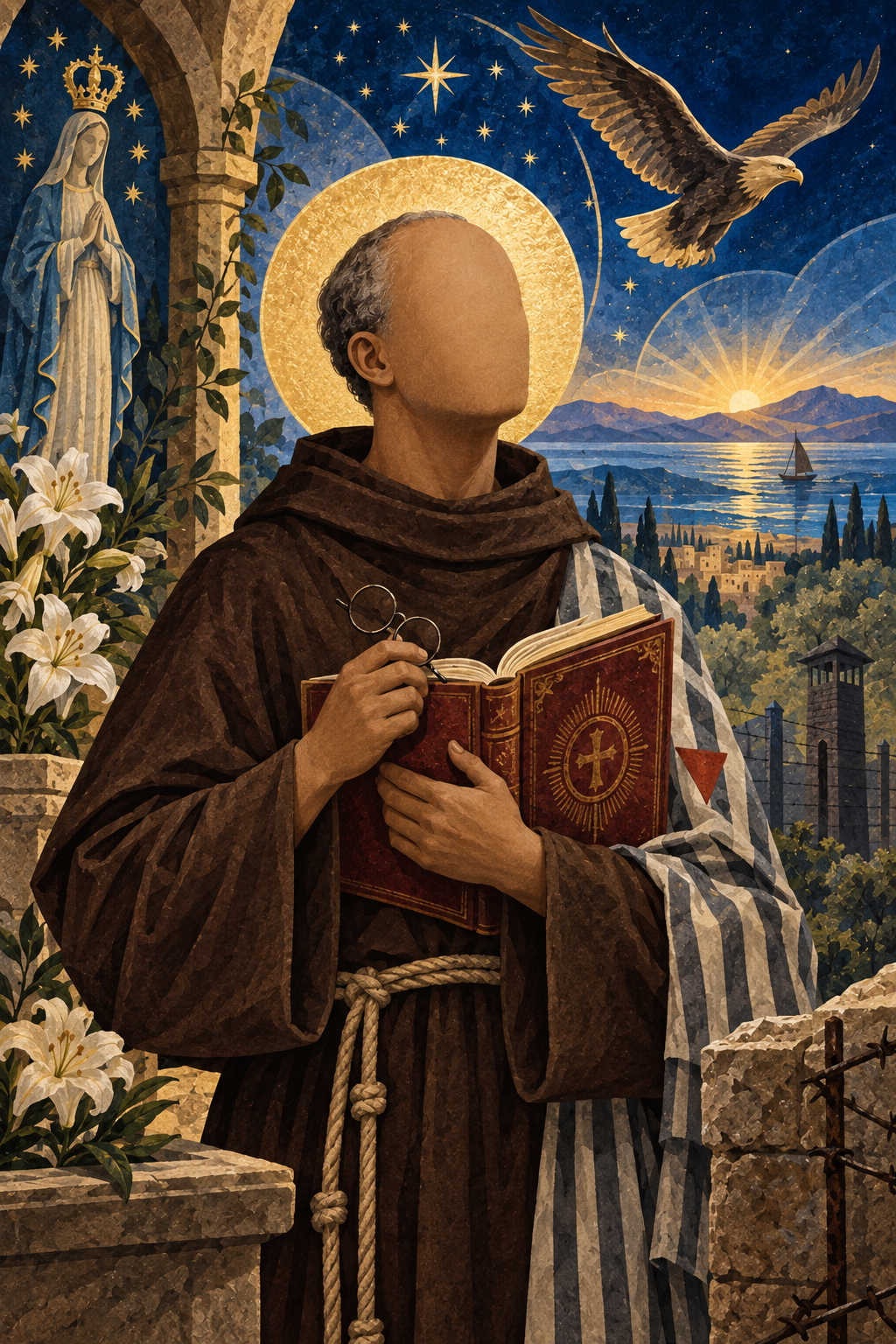 Faceless illustrated portrait of Saint Maximilian Kolbe